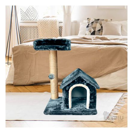 Gym para Gato Casa con Doble Nivel en Tonalidad Azul