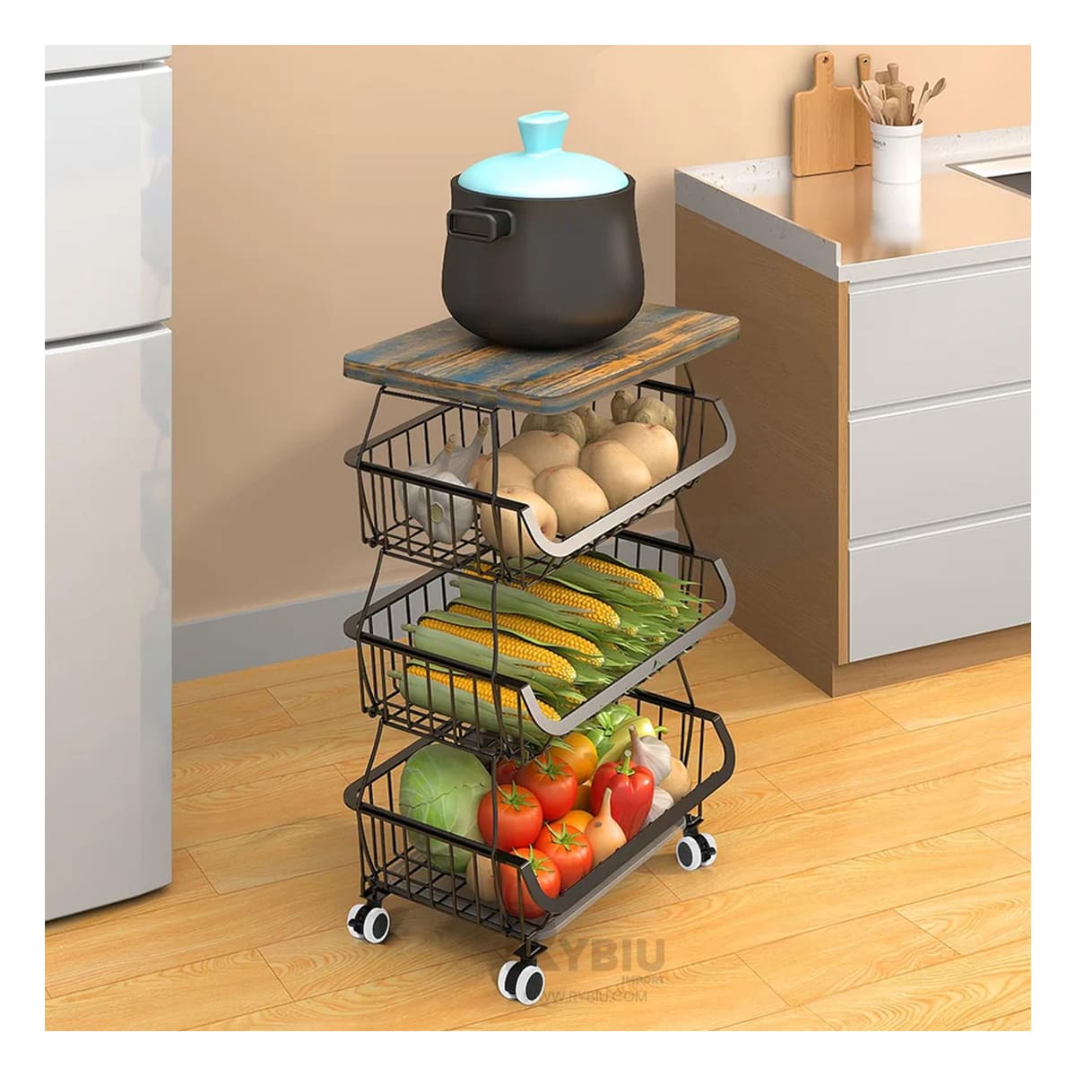 Cesta Acerada y Versatil de Color Negro Y+Stickers