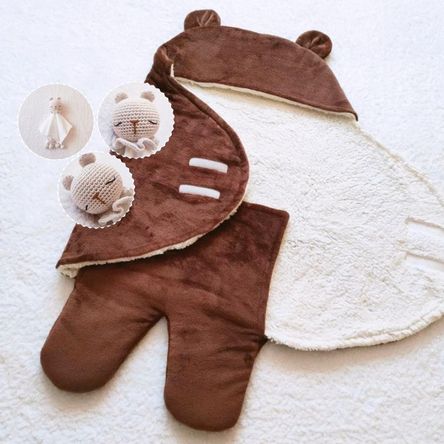 Kit Saco de Dormir Sleeping Envolvente de Felpa Oso Mocca + Manta de Apego Antialérgica BE CRAFTY Kit Saco de Dormir Sleeping Envolvente de Felpa Oso Mocca + Manta de Apego Antialérgica BE CRAFTY