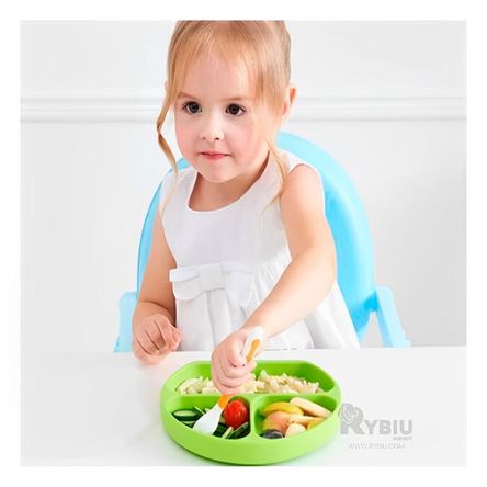 Plato a Prueba de Caidas de Bebe en Verde Y+Papel de Regalo