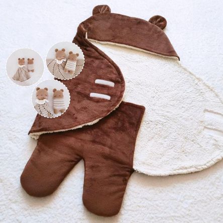 Kit Saco de Dormir Sleeping Envolvente de Felpa Oso Mocca + Manta de Apego + Sonaja Bebé BE CRAFTY Kit Saco de Dormir Sleeping Envolvente de Felpa Oso Mocca + Manta de Apego + Sonaja Bebé BE CRAFTY