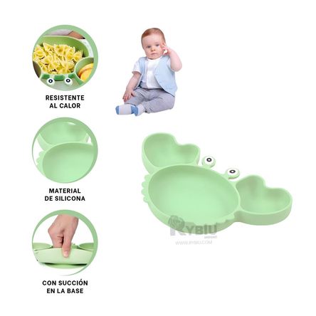 Tazon de Silicona para Bebes en Verde Y+Gift Stickers