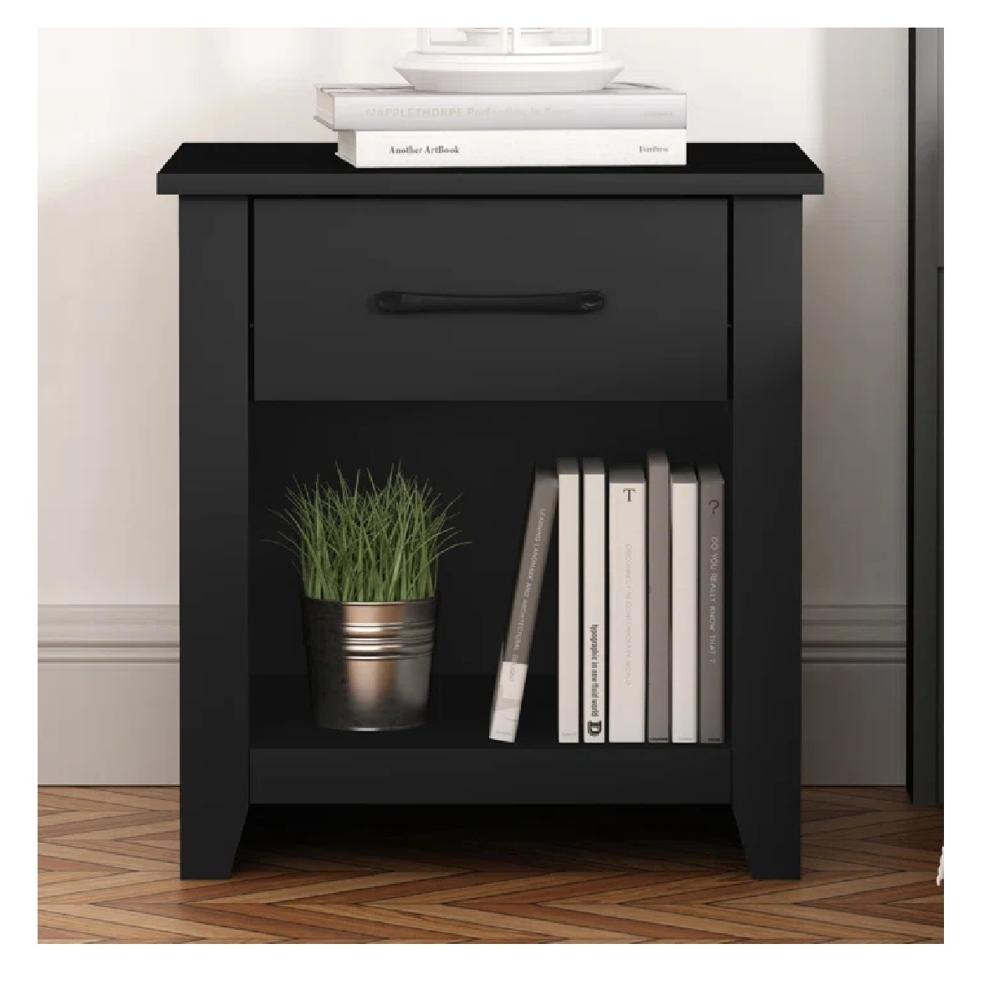 Mesa de Noche Velador Xenna TU MESITA Melamina 18mm 2 cajones color Negro