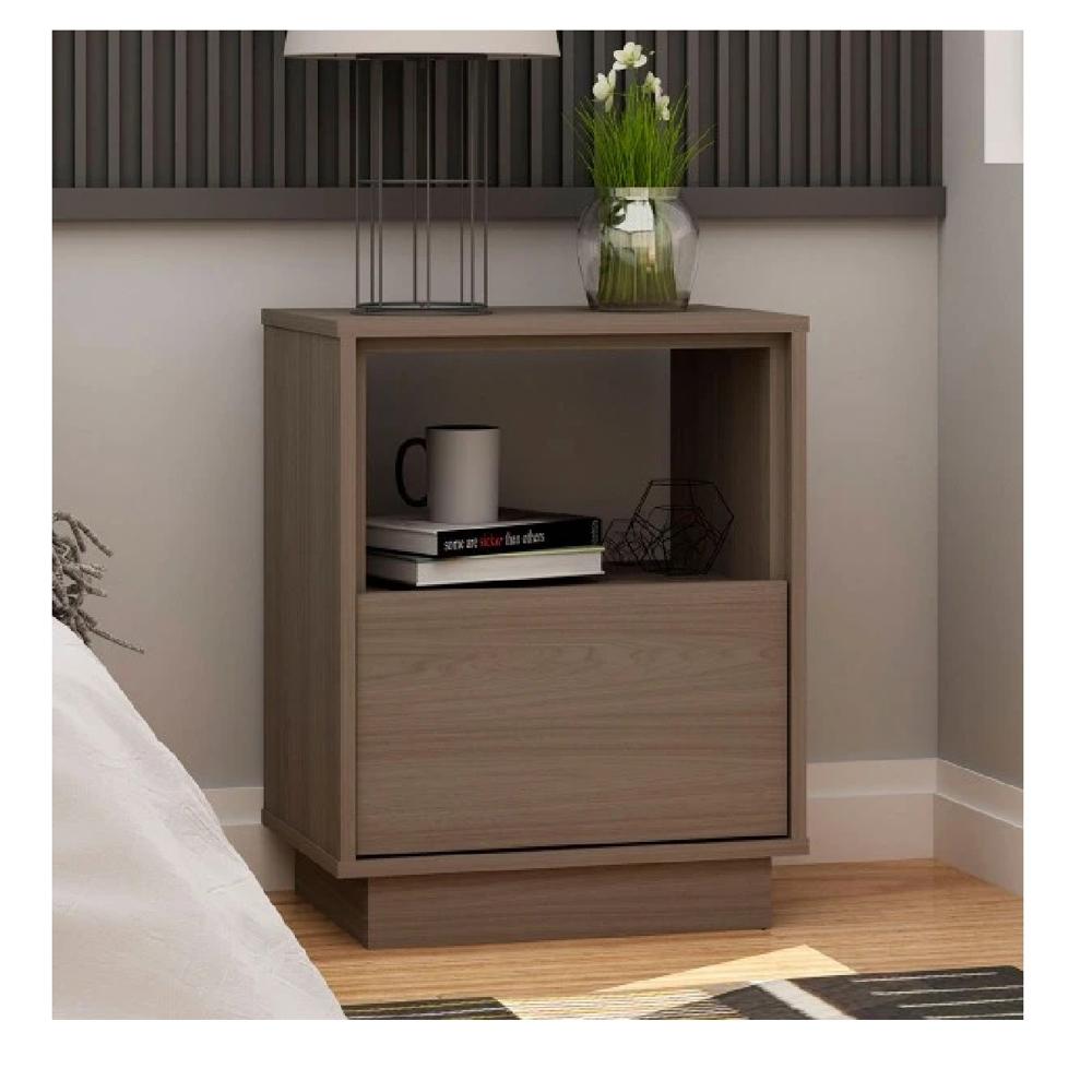 Mesa de Noche Multiusos TU MESITA Falcon Melamina 18mm 1 cajón Color Gris oscuro