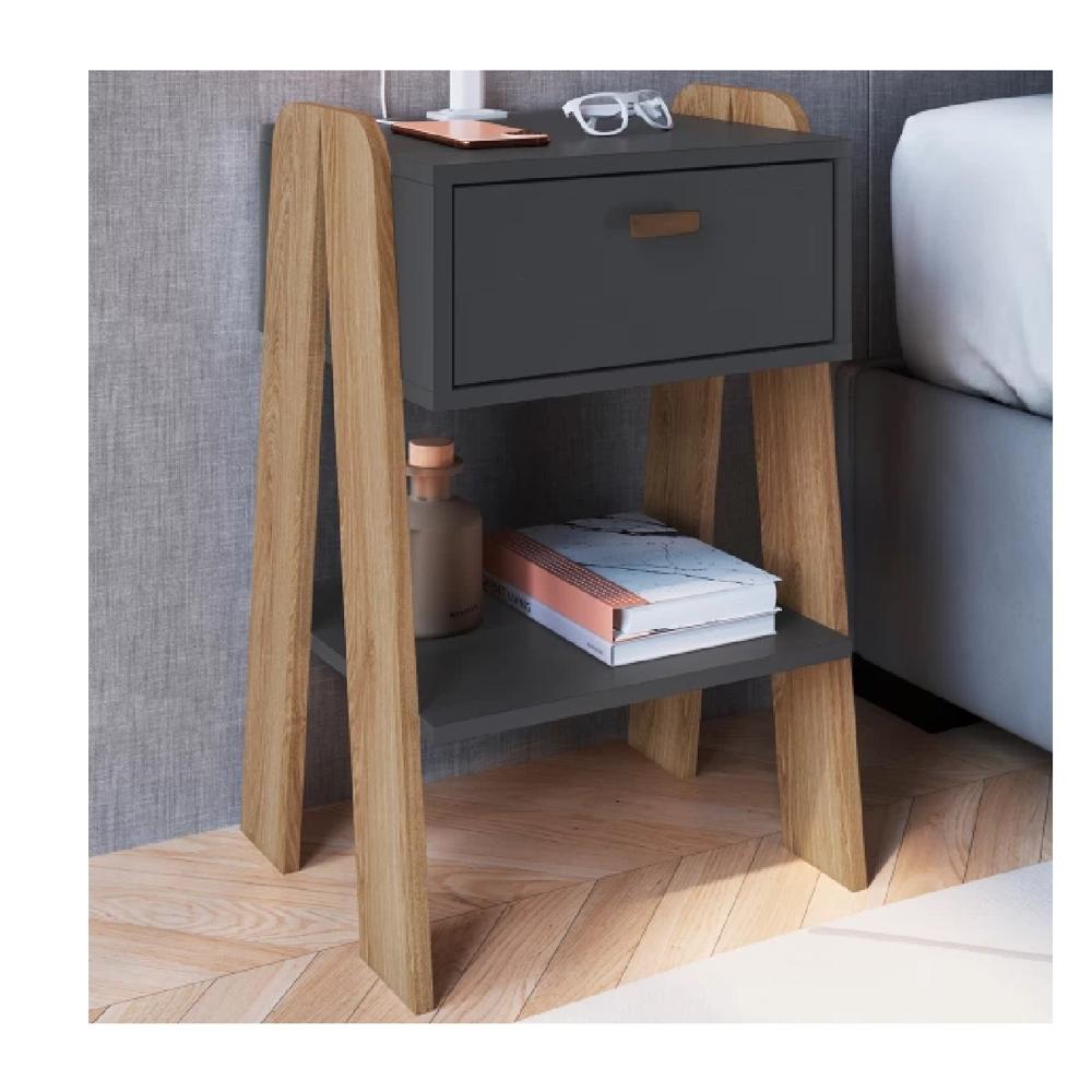 Mesa de Noche Moderna TU MESITA Raquiem Melamina 18mm 1 cajón color Negro/Marrón