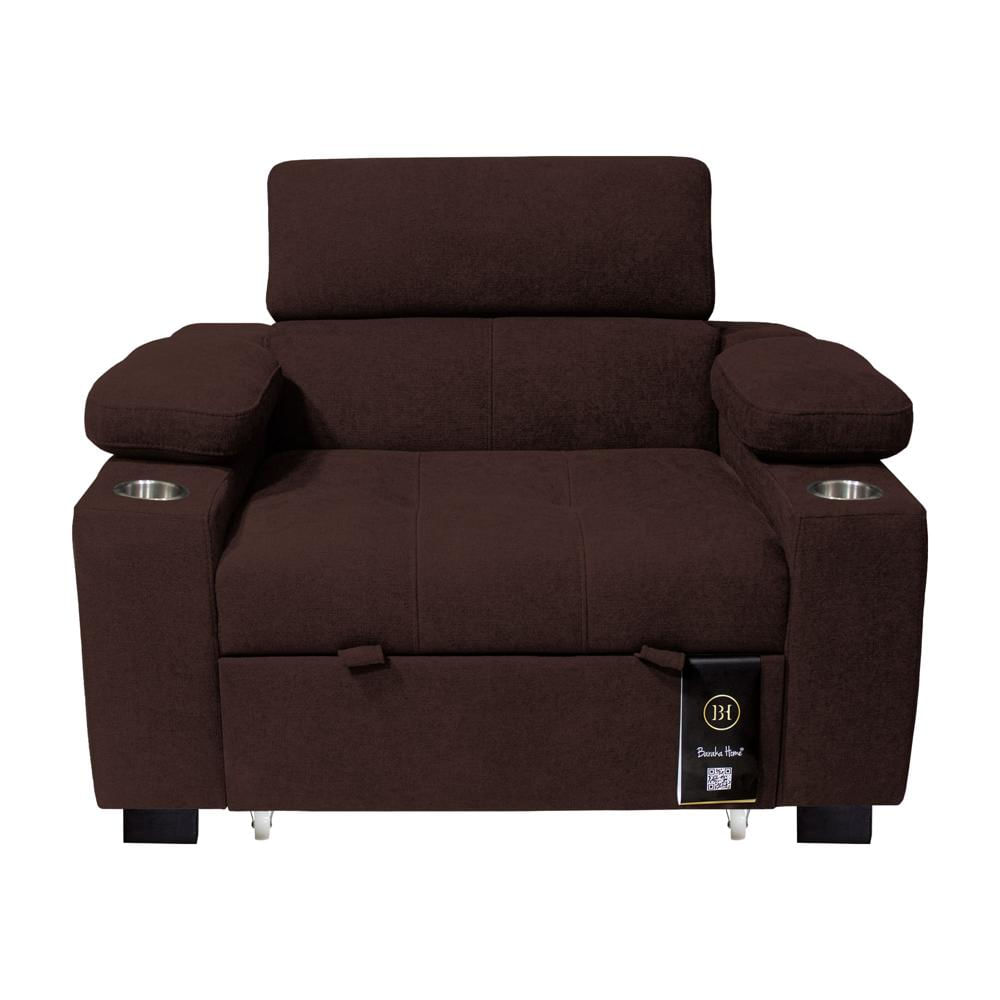 Sofá Cama Baraka Home Baltimore con Porta Vasos y Bolsillos Laterales 1 plz Chocolate