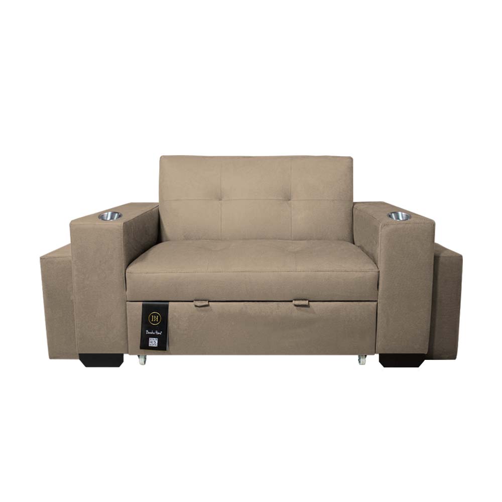Sofa Cama Baraka Home Madison con Portavaso y Puff 1.5 Plz Beige Claro