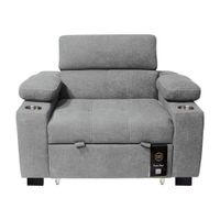 Sofá Cama Baraka Home Baltimore con Porta Vasos y Bolsillos Laterales 1 plz Gris Claro
