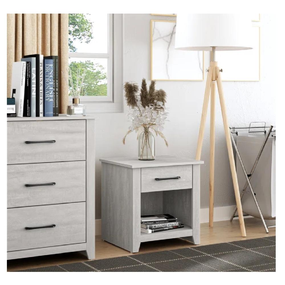 Mesa de Noche Velador Xenna TU MESITA Melamina 18mm 2 cajones color Gris claro