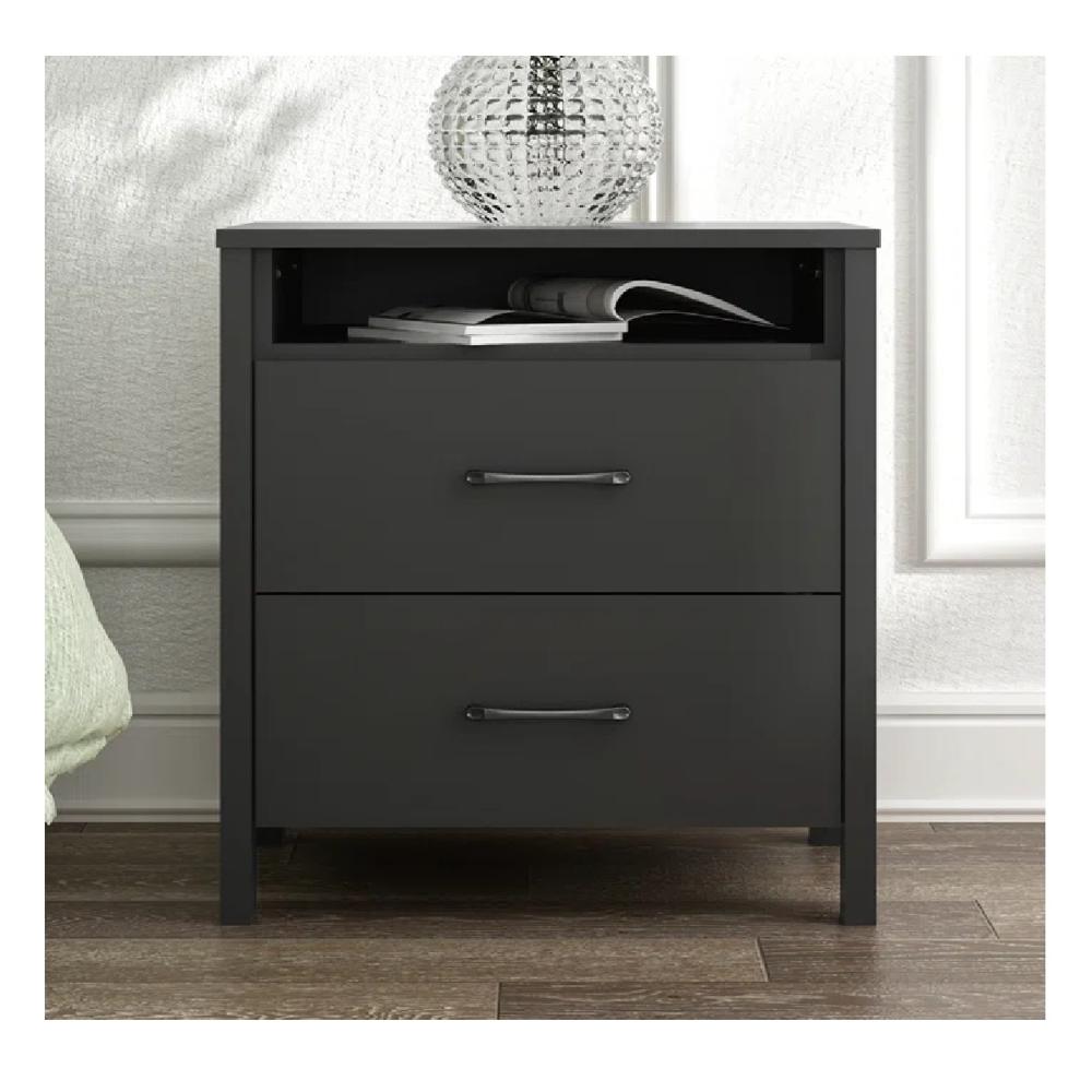 Mesa de Noche Velador Amber TU MESITA Melamina 18mm color Negro 2 cajones