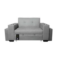 Sofa Cama Baraka Home Madison con Portavaso y Puff 1.5 Plz Gris Claro