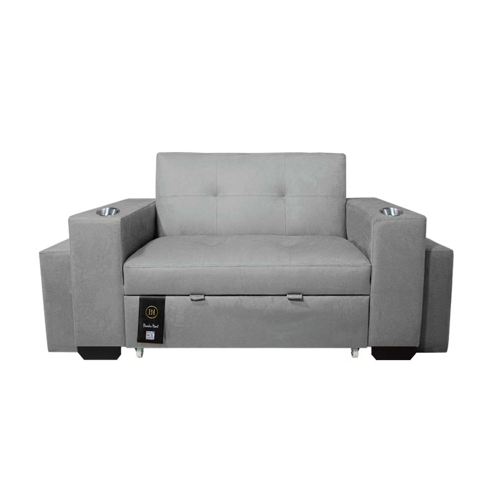 Sofa Cama Baraka Home Madison  con Portavaso y Puff  2 Plz Gris Claro