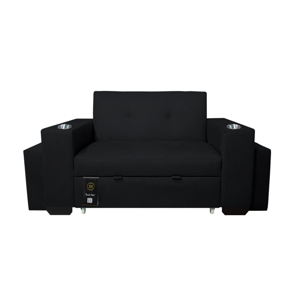 Sofa Cama Baraka Home Madison  con Portavaso y Puff  1.5 Plz Negro