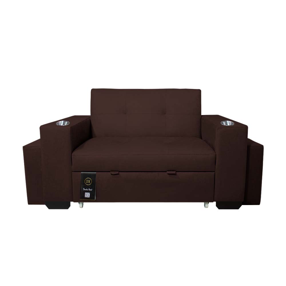 Sofa Cama Baraka Home Madison  con Portavaso y Puff  1.5 Plz Chocolate