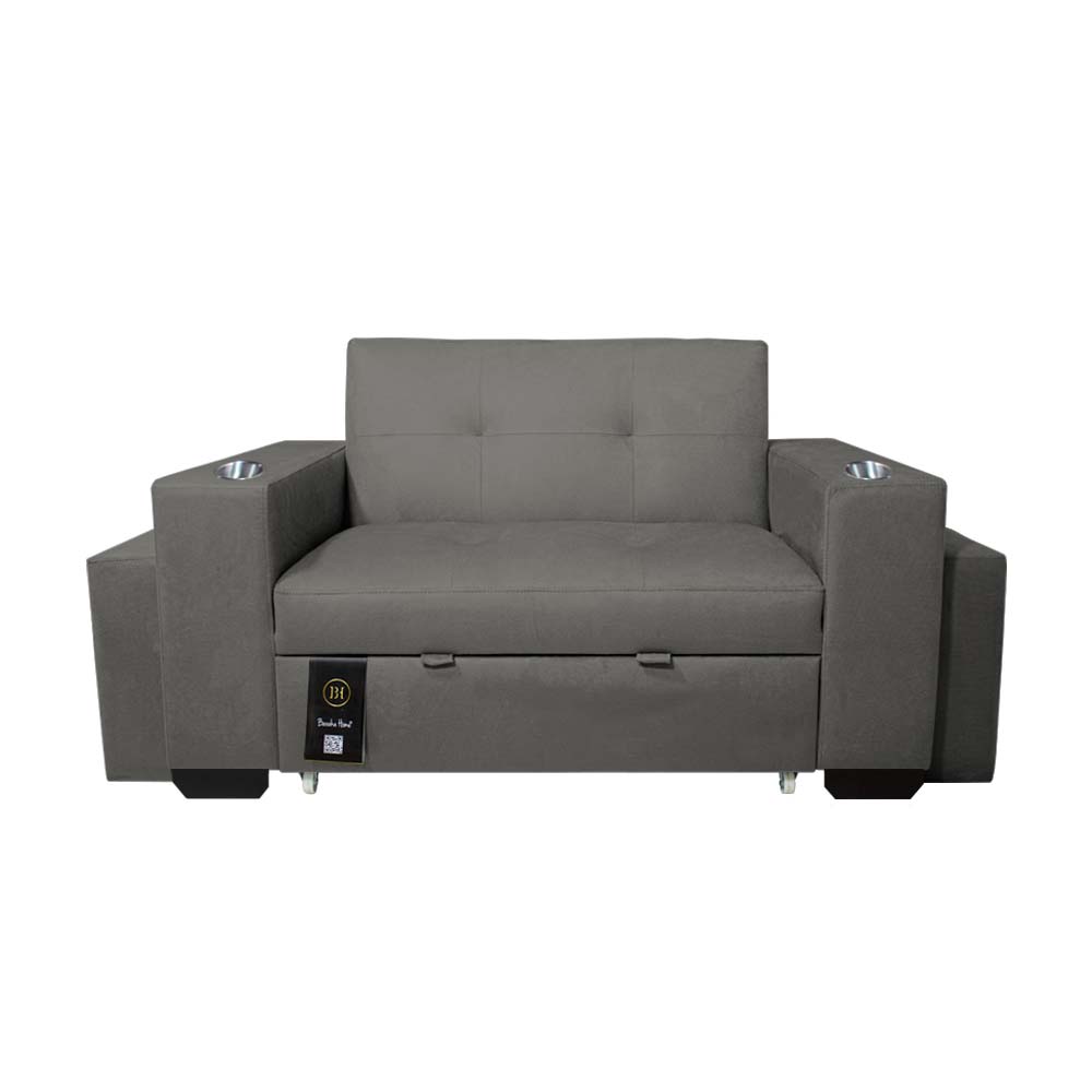 Sofa Cama Baraka Home Madison con Portavaso y Puff 2 Plz Gris Oscuro