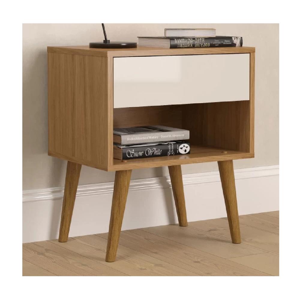 Velador Moderno TU MESITA Taurus Melamina 18mm color Roble/Blanco 1 cajón