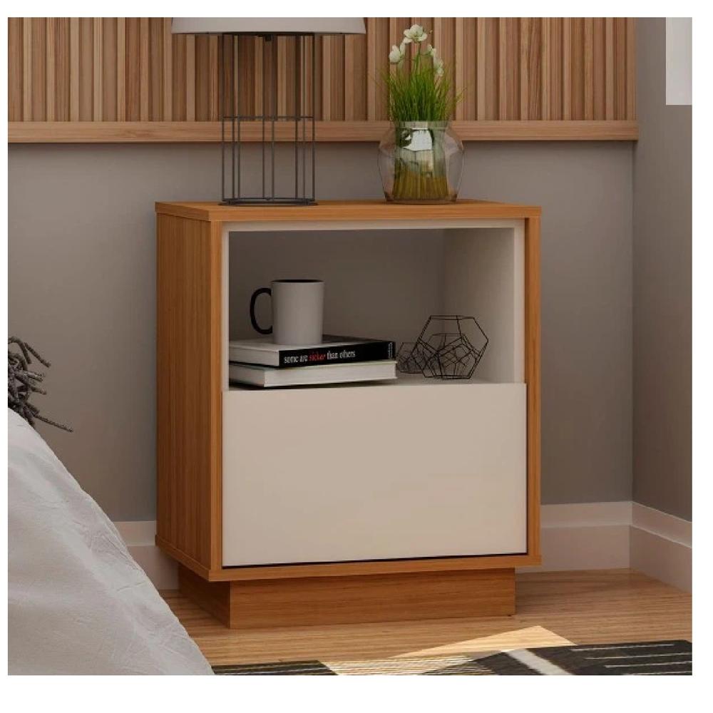 Mesa de Noche Multiusos TU MESITA Falcon Melamina 18mm 1 cajón Color Haya/Blanco