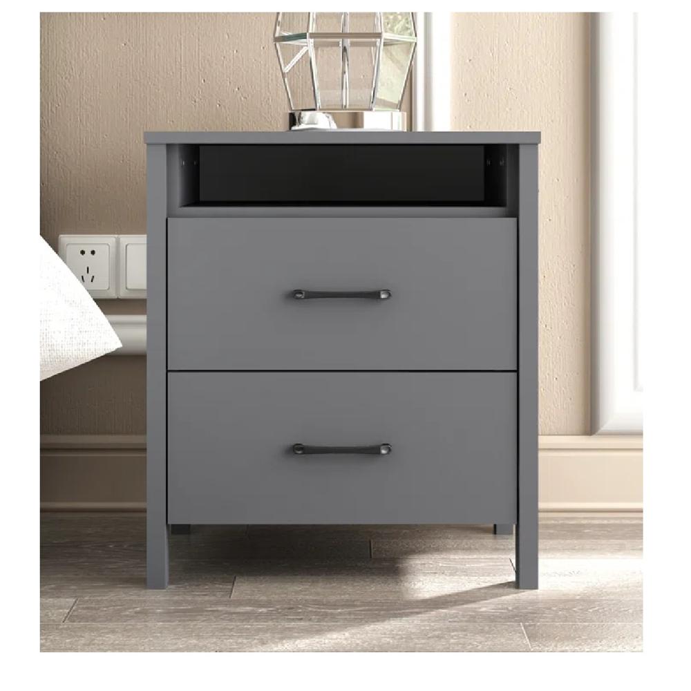 Mesa de Noche Velador Amber TU MESITA Melamina 18mm color Gris Oscuro 2 cajones