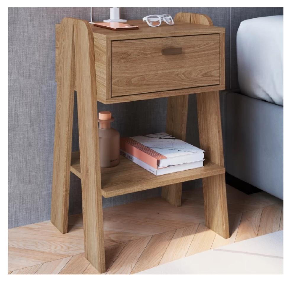 Mesa de Noche Moderna TU MESITA Raquiem Melamina 18mm 1 cajón color Marrón