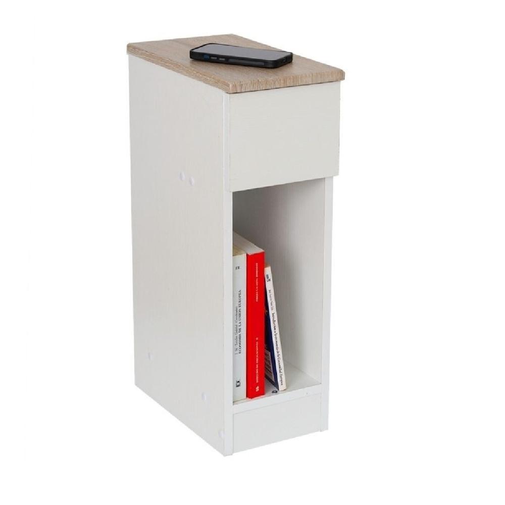 Velador Clásico Chantal TU MESITA Melamina 18mm color Blanco/Marrón 1 cajón