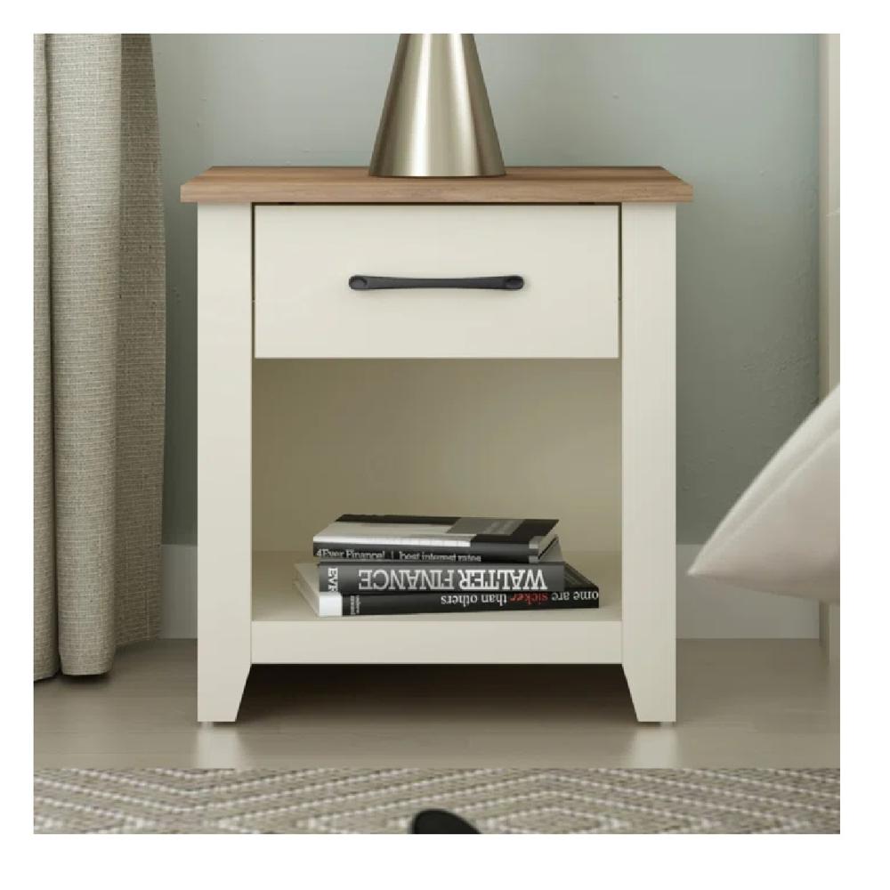 Mesa de Noche Velador Xenna TU MESITA Melamina 18mm 2 cajones color Blanco/Roble