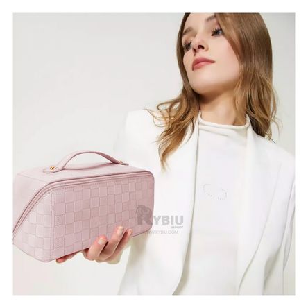 Cosmetiquero Neceser Maquillaje de Cuadros Rosado