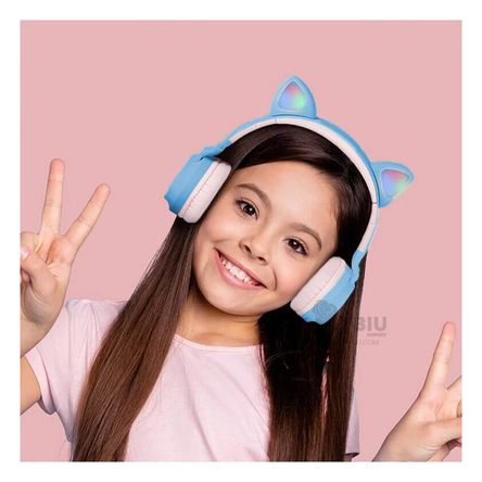 Audifonos Tipo Gato en Color Celeste Y+Regalo Agendita