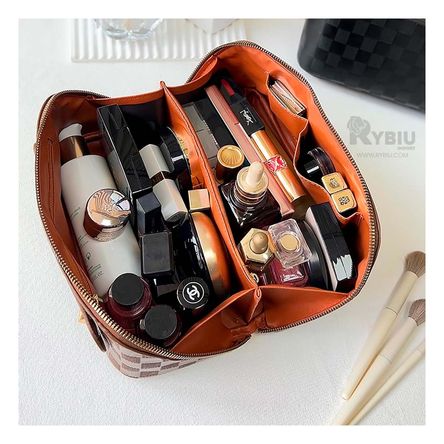 Cosmetiquero Neceser Maquillaje de Cuadros Marron Cosmetiquero Neceser Maquillaje de Cuadros Marron