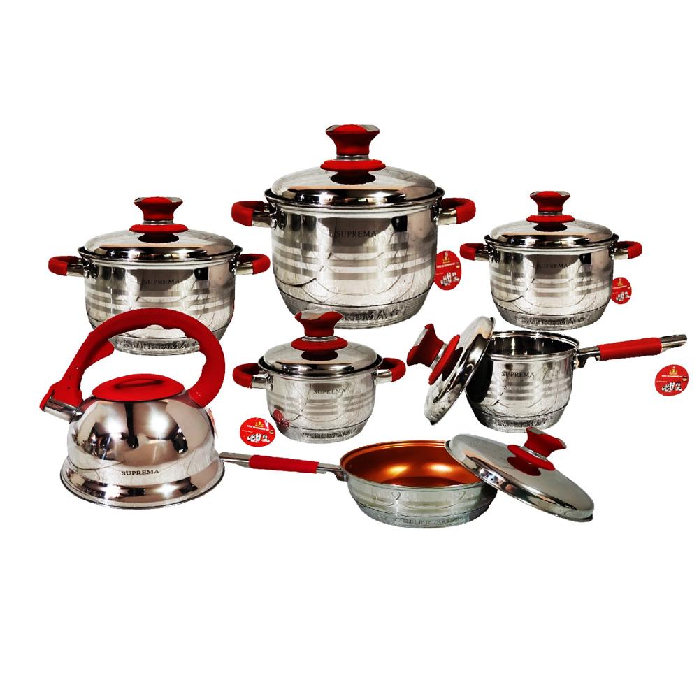 Set de Ollas Suprema 14 Piezas SU-TC020-14PC Acero Inoxidable Rojo Set de Ollas Suprema 14 Piezas SU-TC020-14PC Acero Inoxidable Rojo