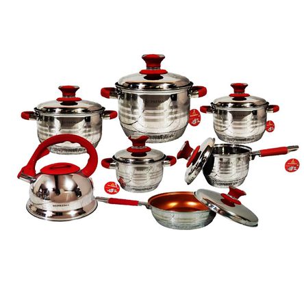 Set de Ollas Suprema 14 Piezas SU-TC020-14PC Acero Inoxidable Rojo Set de Ollas Suprema 14 Piezas SU-TC020-14PC Acero Inoxidable Rojo