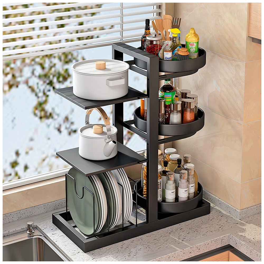 Organizador de Ollas Platos con Soporte Giratorio para Condimentos 3 Niveles J24