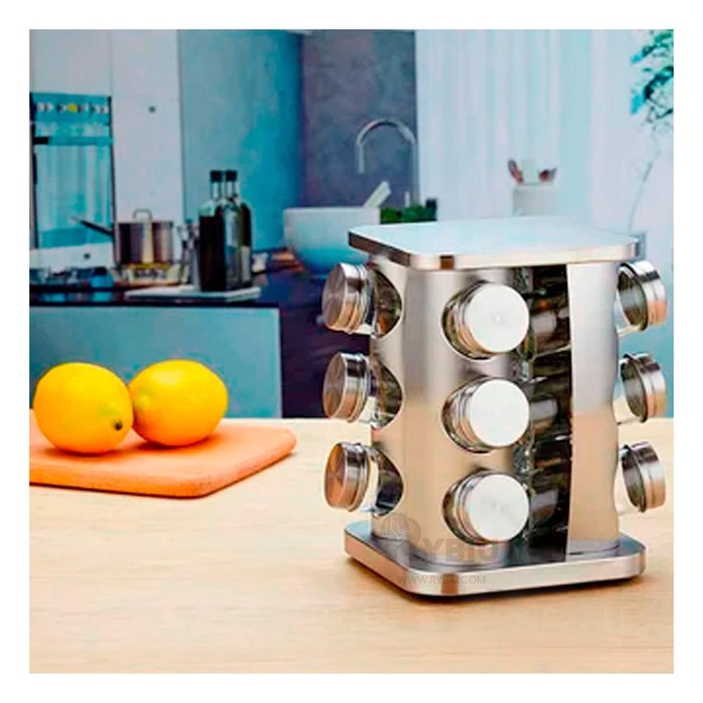 Organizador con 12 Potes de Especias Gris Y+Regalo Stickers