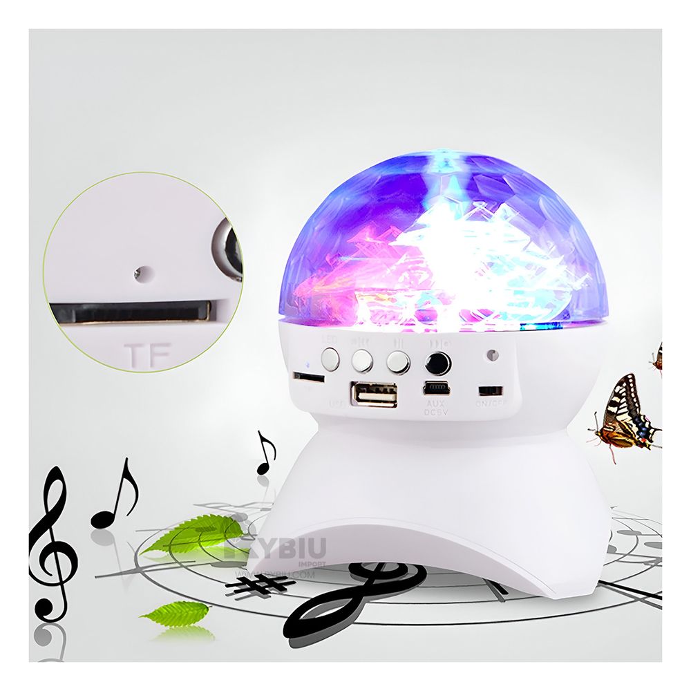 Bocina con Luces Led Bluetooth Giratorio Blanco Y+Agendita Bocina con Luces Led Bluetooth Giratorio Blanco Y+Agendita