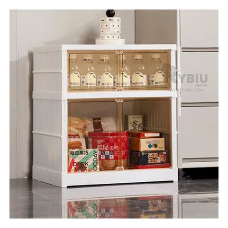 Estante Plegable de 2 Niveles con Puertas Blanco