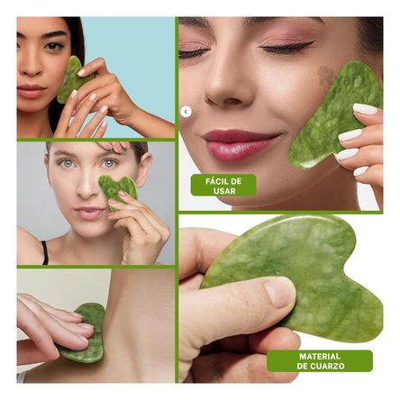 Masajeador de Gua Sha de Jade Color Verde Y+Gift MiniAgenda