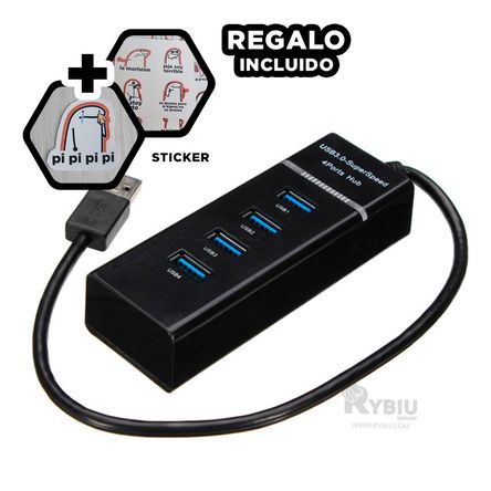 Puerto Compacto de 4 Entradas USB en Negro Y+Stickers Puerto Compacto de 4 Entradas USB en Negro Y+Stickers