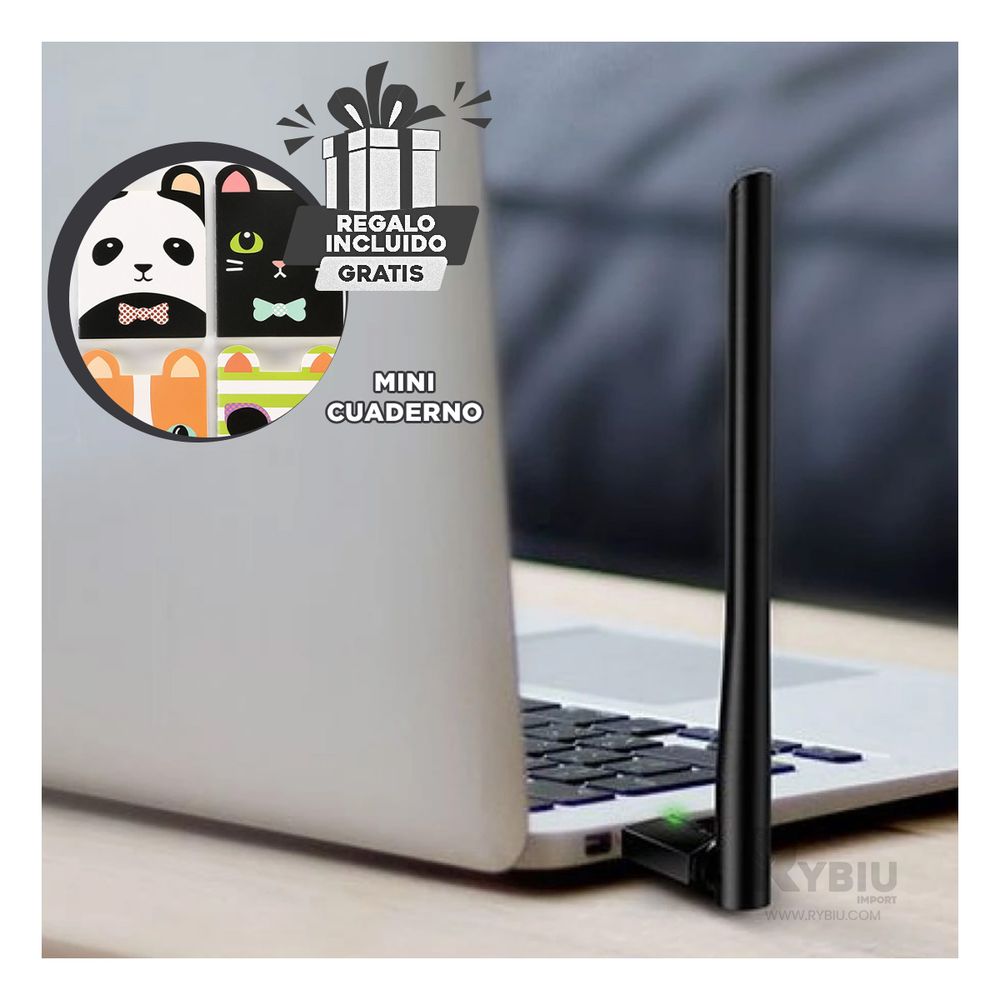Receptor Compacto de WiFi con USB en Color Negro Y+Stickers Receptor Compacto de WiFi con USB en Color Negro Y+Stickers