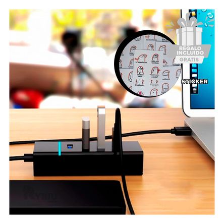 Puerto Portatil de 4 Entradas en Color Negro Y+Agendita Puerto Portatil de 4 Entradas en Color Negro Y+Agendita