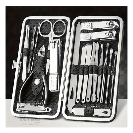 Set de Manicure Portatil Contiene 19 Piezas en Negro Set de Manicure y Pedicure de 19 piezas en color negro es una opción elegante y completa para el cui
