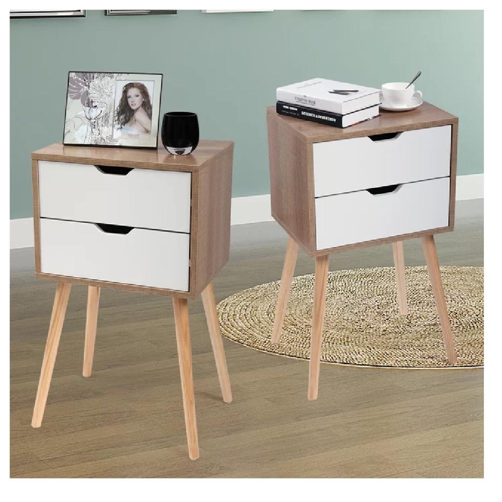 Velador Vintage TU MESITA Miriam Melamina 18mm 2 cajones Color Marrón/Blanco