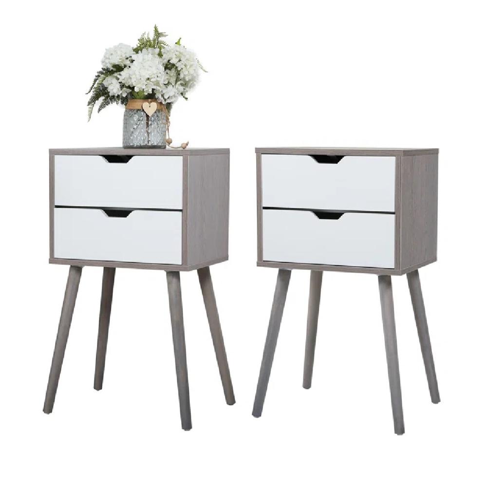 Velador Vintage TU MESITA Miriam Melamina 18mm 2 cajones Color Gris oscuro/Blanco