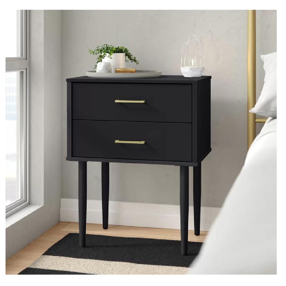Mesa de Noche Velador Pascal TU MESITA Melamina 18mm Negro 2 cajones
