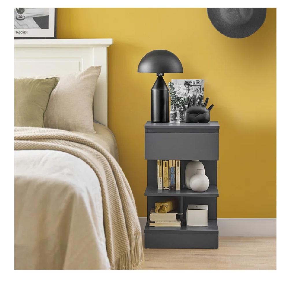 Mesa de Noche Multiusos TU MESITA Gotic color Gris Oscuro 1 cajón Melamina 18mm