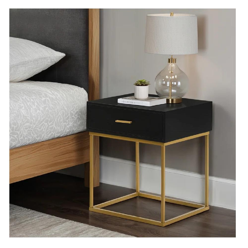 Velador Mesa de Noche Marks TU MESITA Melamina 18mm Base de metal color Negro