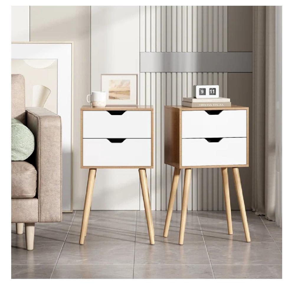 Velador Vintage TU MESITA Miriam Melamina 18mm 2 cajones Color Roble/Blanco