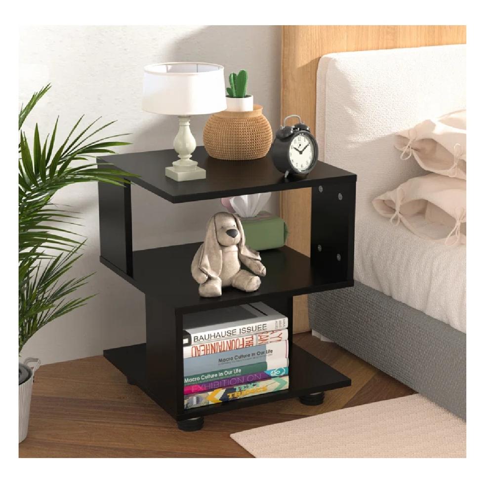 Mesa de Noche Multiusos René TU MESITA Melamina 18mm con Ruedas color Negro