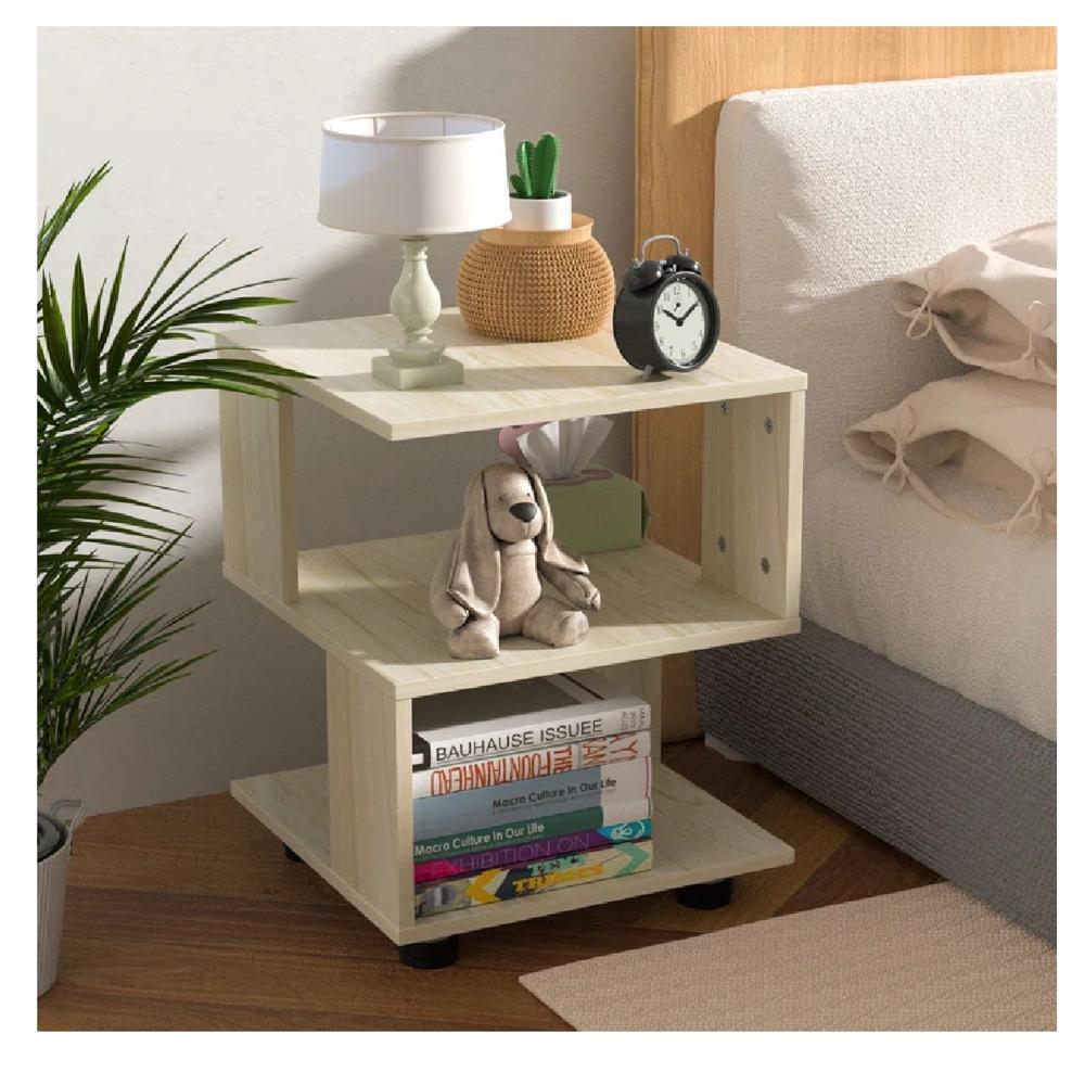 Mesa de Noche Multiusos René TU MESITA Melamina 18mm con Ruedas color Duna