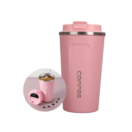 Vaso Térmico Digital Color Rosado Pantalla LED -500 Ml