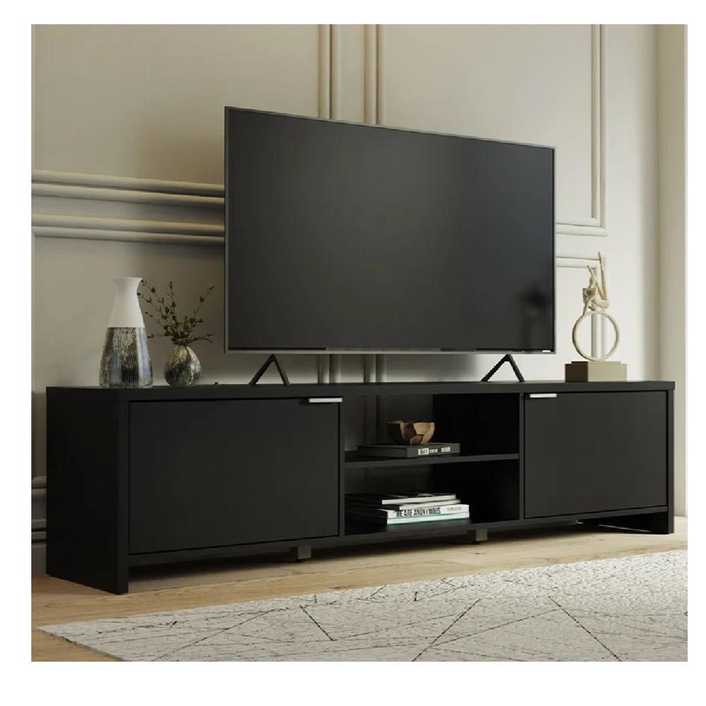 Mesa de TV Clásica TU MESITA Julius Melamina 18mm Negro 2 puertas Hasta 75""