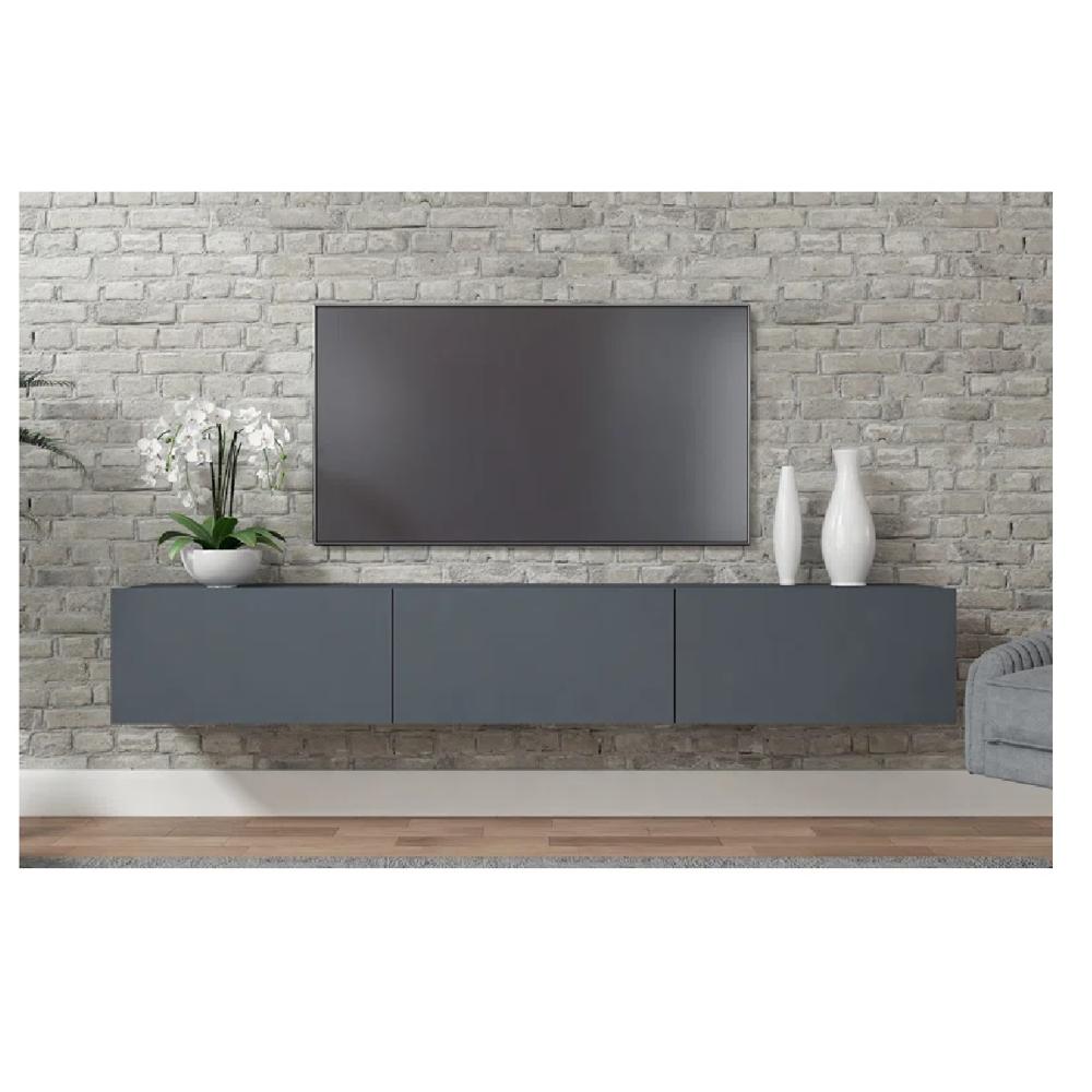 Mesa de TV Flotante 75"" TU MESITA Sigrid Melamina 18mm color Gris oscuro 3 puertas